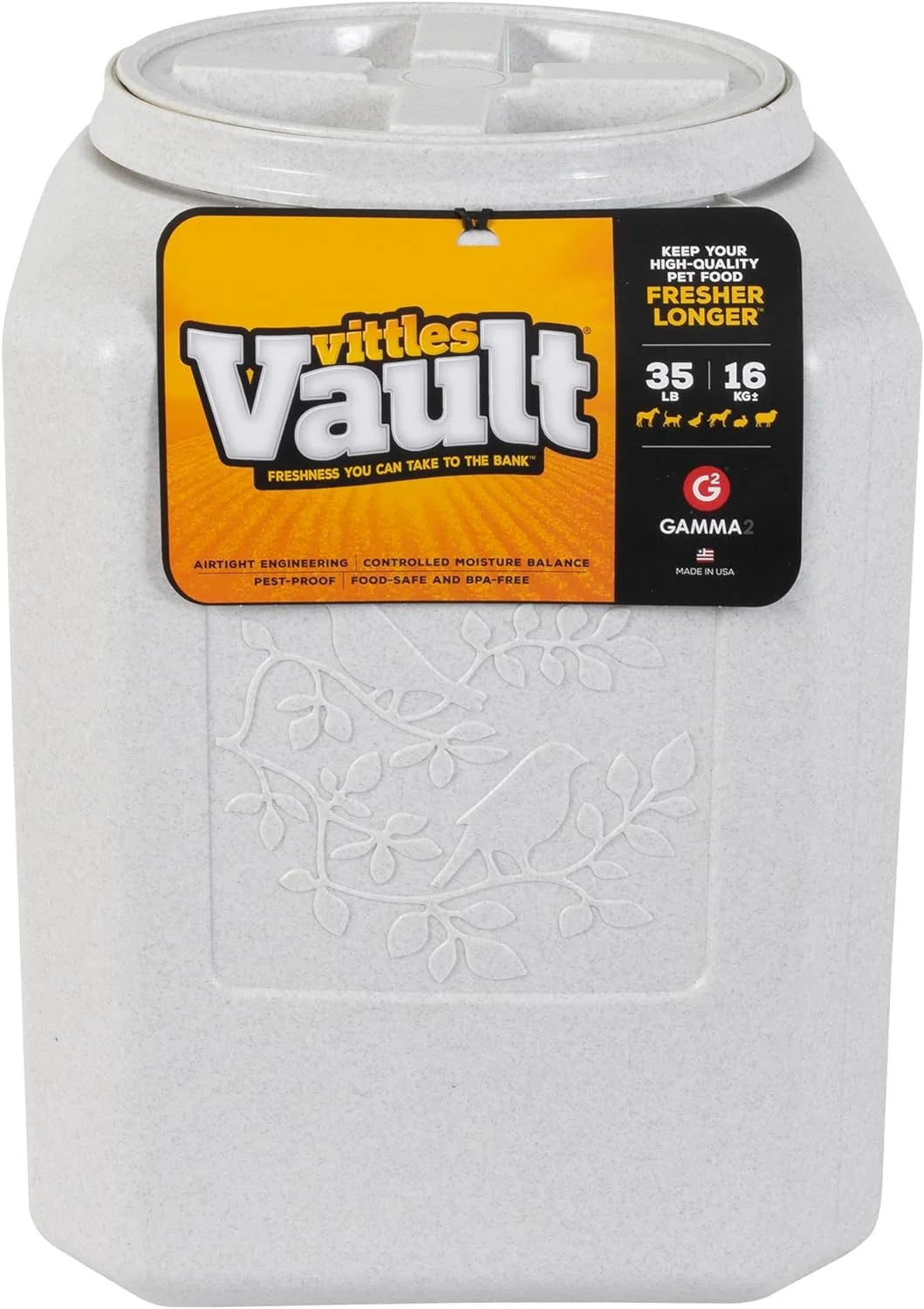 Vittles Vault 2-In-1 Elevated Stainless Steel Dog Bowls with 50 Lb Dry Food Storage, White