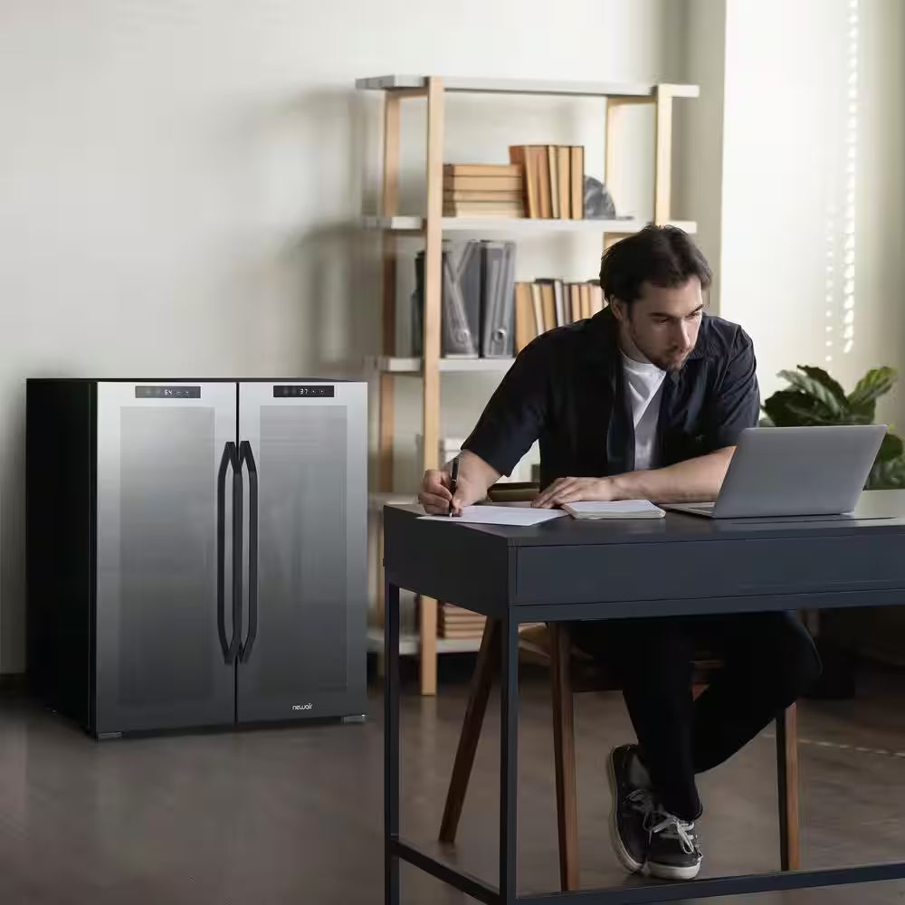 Shadow Series 28 In. Dual Zone 18 Wine Bottles and 59 Cans Beverage & Wine Cooler Fridge in Black with Mirrored Glass