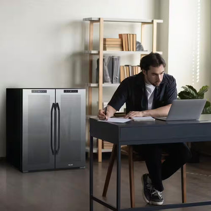 Shadow Series 28 In. Dual Zone 18 Wine Bottles and 59 Cans Beverage & Wine Cooler Fridge in Black with Mirrored Glass