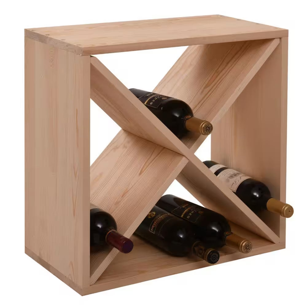 24-Bottle Burlywood Modular Wine Rack, Stackable Wine Storage Cube for Bar Cellar Kitchen Dining Room