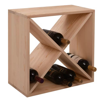 24-Bottle Burlywood Modular Wine Rack, Stackable Wine Storage Cube for Bar Cellar Kitchen Dining Room