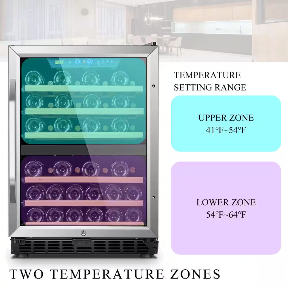 25 In. 44-Bottle Stainless Steel Dual Zone Wine Refrigerator