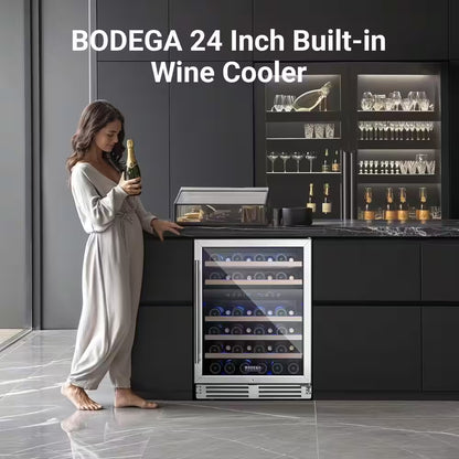 24 In. Dual Zone 46-Wine Bottles Beverage & Wine Cooler with Double-Layer Tempered Reversible Door in Stainless Steel