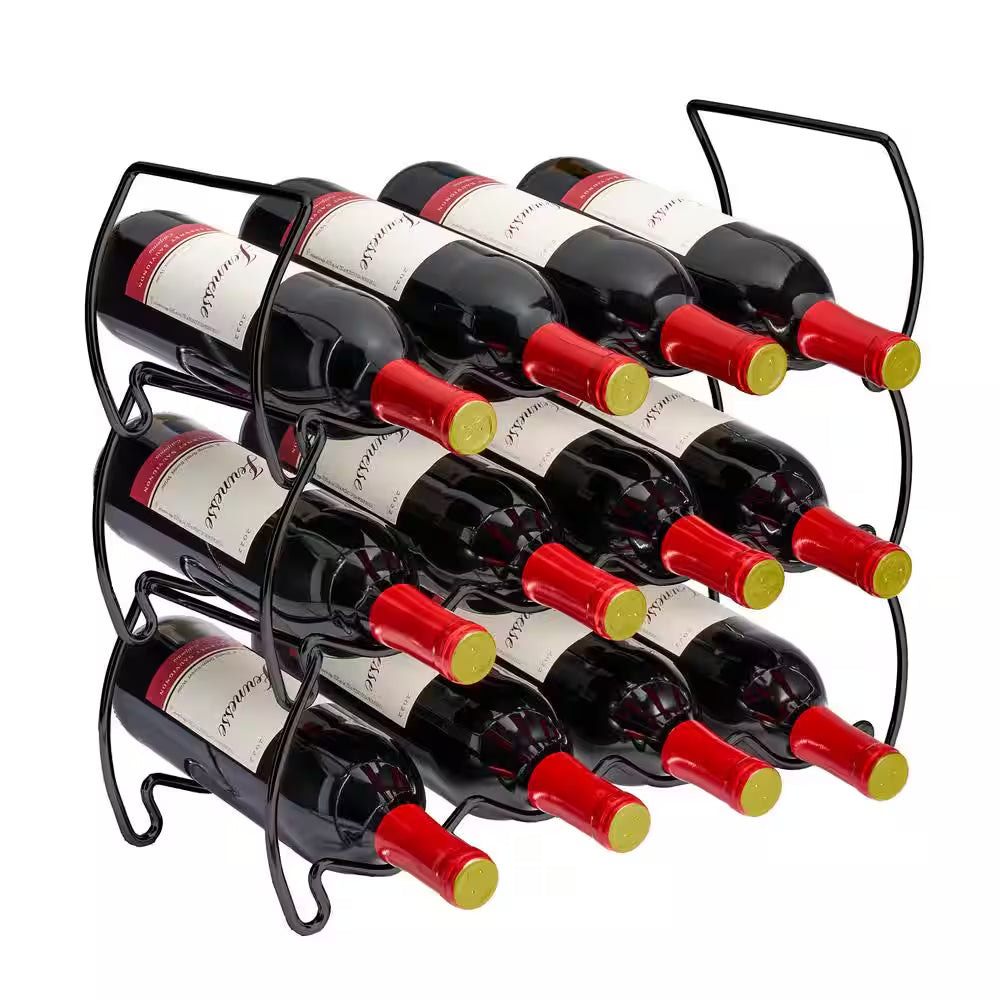3-Tier Black Stackable Wine Rack-Classic Style Metal Wine Racks for Bottles-Hold 12 Bottles