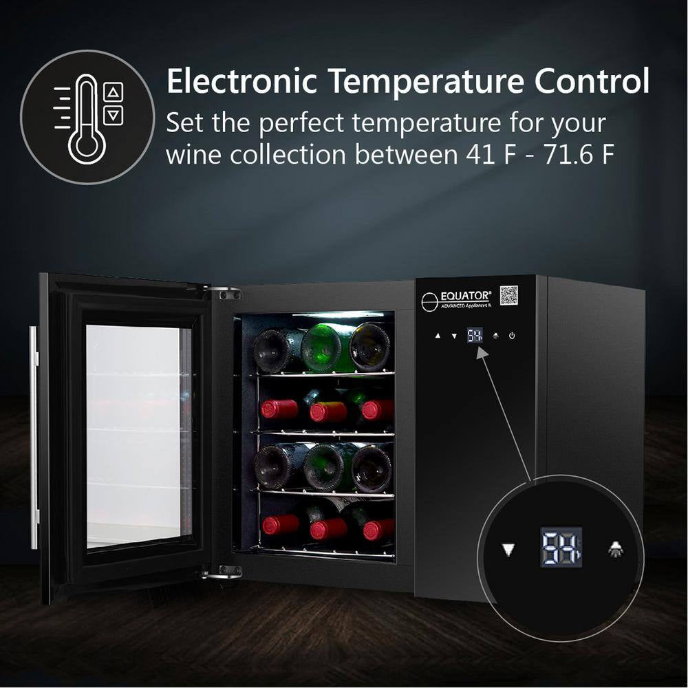 22In. Single Temperature Zone 12-Bottles Countertop/Wall-Mounted Beverage and Wine Cooler Black with anti UV Glass Door