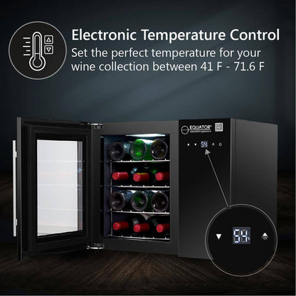 22In. Single Temperature Zone 12-Bottles Countertop/Wall-Mounted Beverage and Wine Cooler Black with anti UV Glass Door