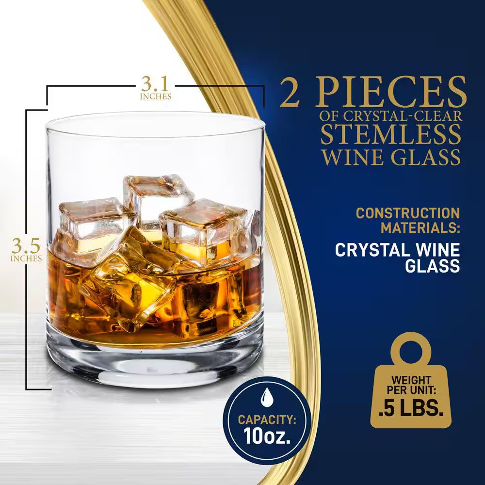 10 Oz. Crystal-Clear Stemless Wine Glasses Set (Set of 2)
