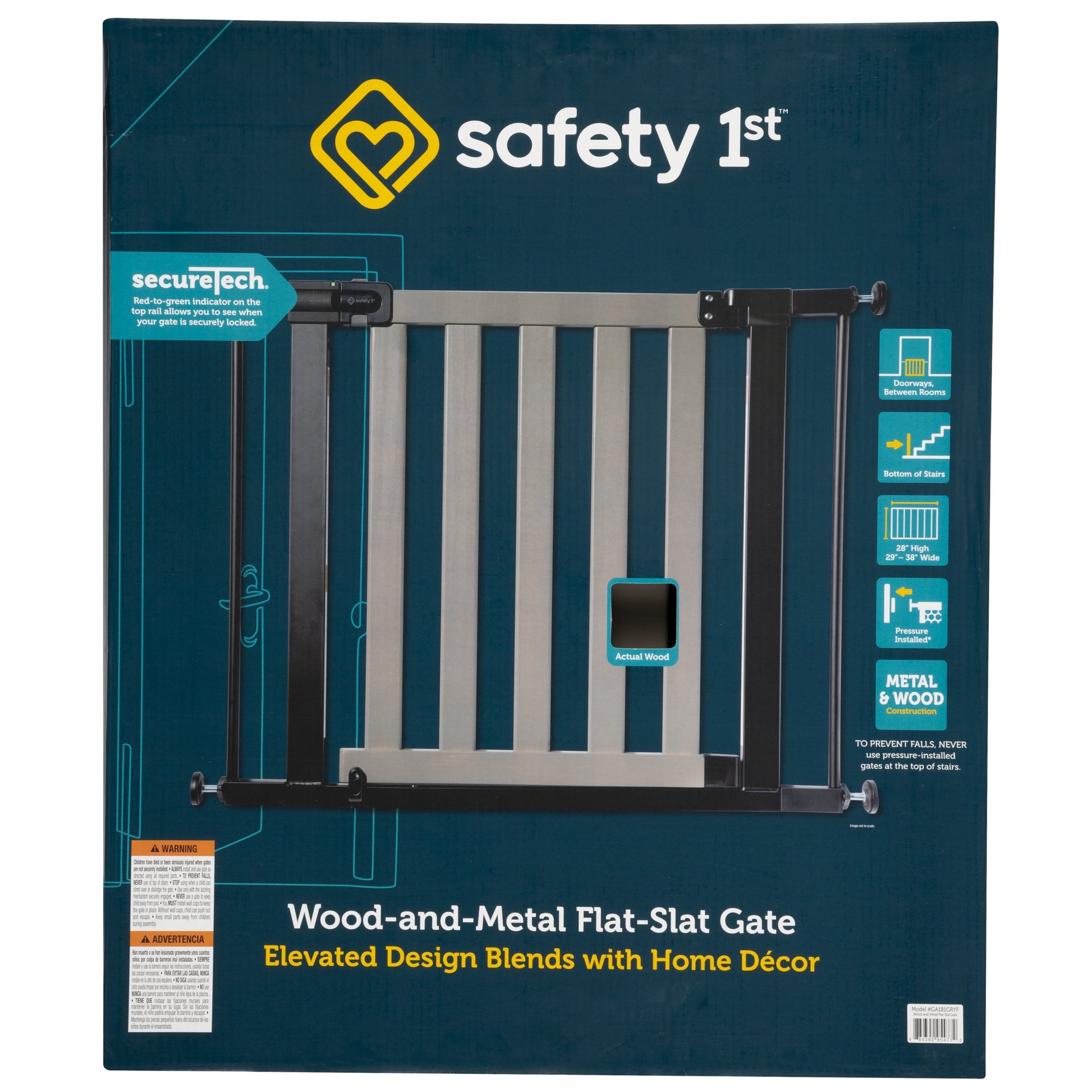 (2 Pack)  Wood-And-Metal Flat Slat Gate, Grey