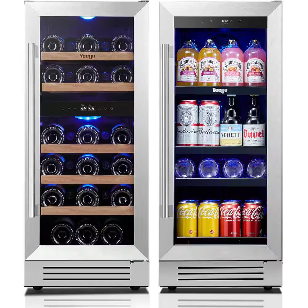 48 In. Triple Zone 46-Wine Bottles 140-Cans Beverage and Wine Cooler Side-By-Side Refrigerators Built-In Fridge in Black
