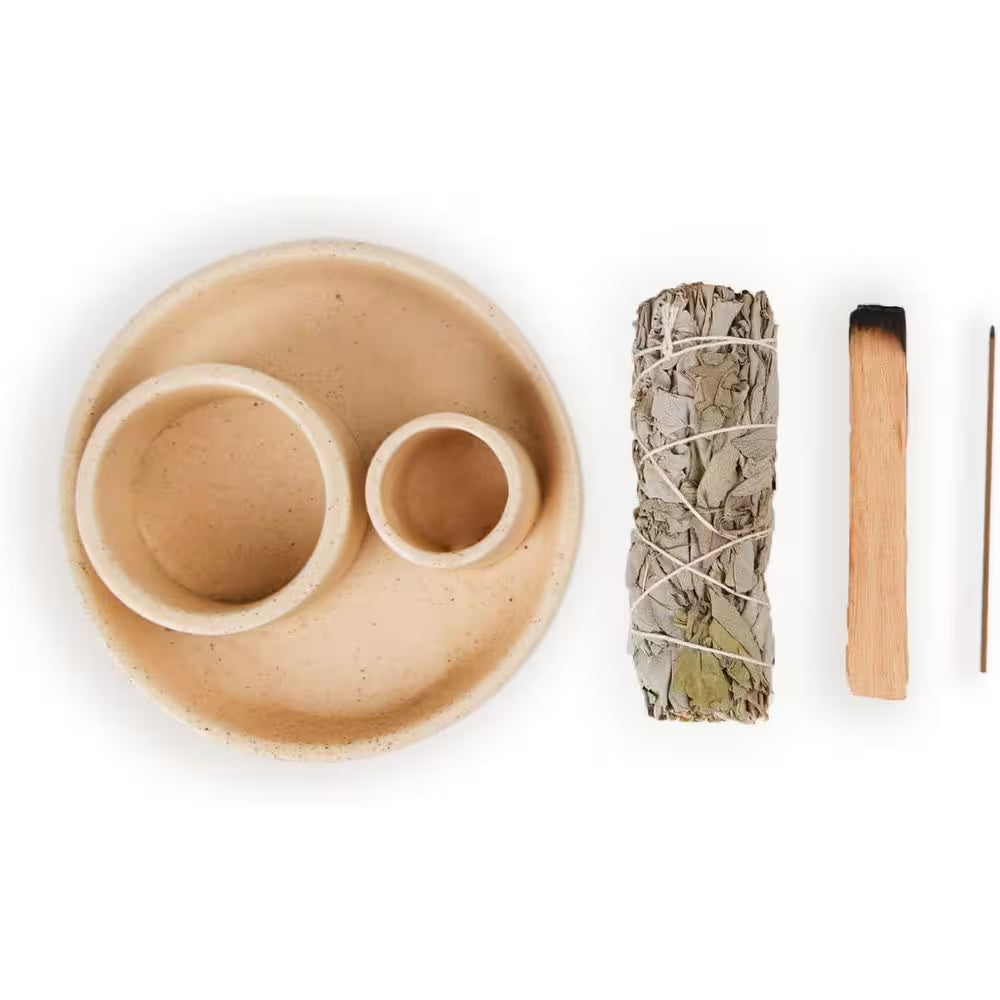 Sand Ceramic 4-In-1 Incense Holder with Ash Catcher Tray for Meditation and Yoga