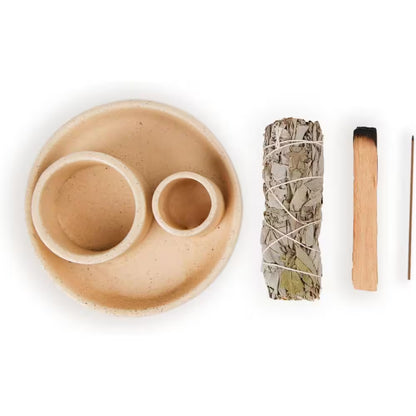 Sand Ceramic 4-In-1 Incense Holder with Ash Catcher Tray for Meditation and Yoga