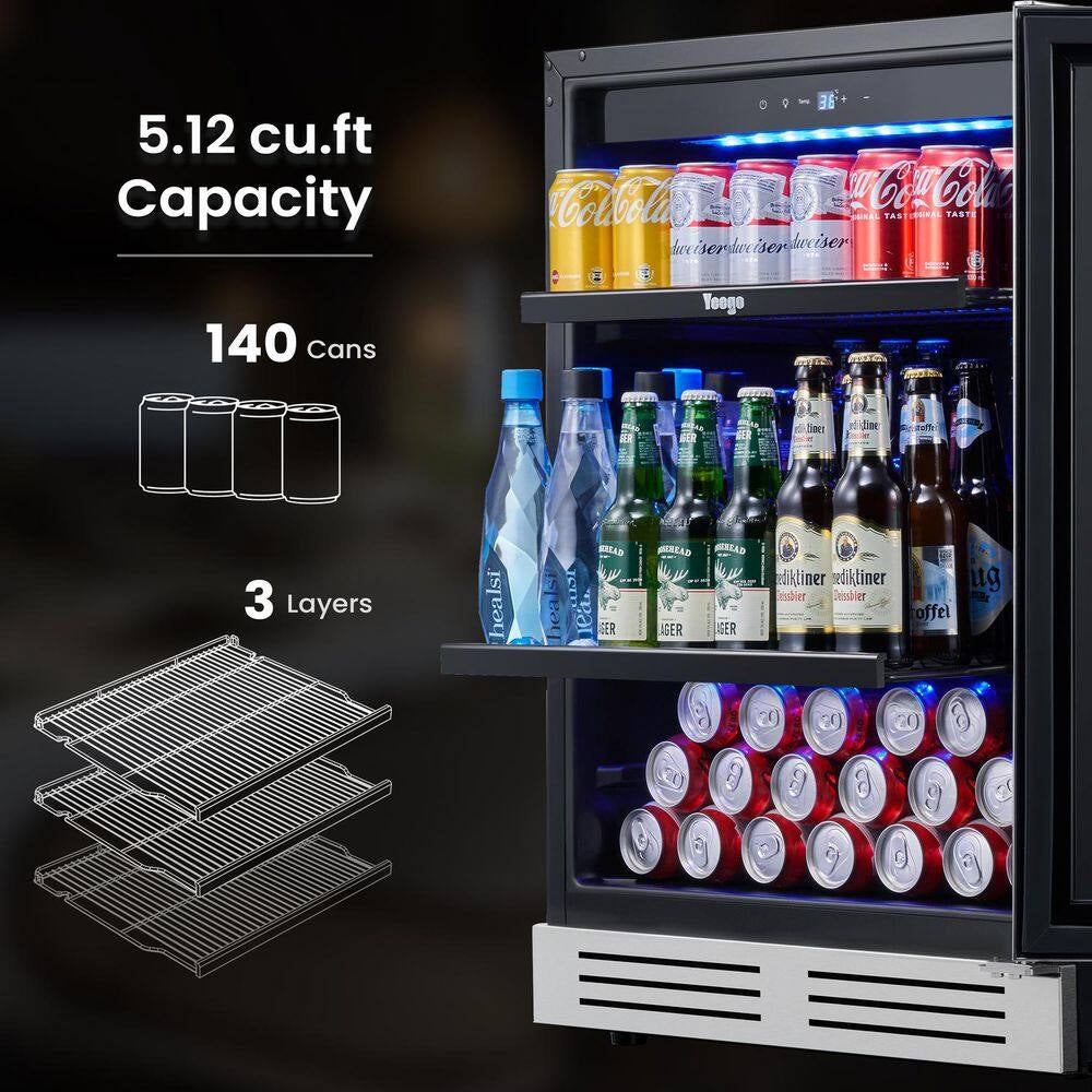 48 In. Triple Zone 46-Wine Bottles 140-Cans Beverage and Wine Cooler Side-By-Side Refrigerators Built-In Fridge in Black