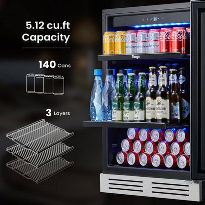48 In. Triple Zone 46-Wine Bottles 140-Cans Beverage and Wine Cooler Side-By-Side Refrigerators Built-In Fridge in Black