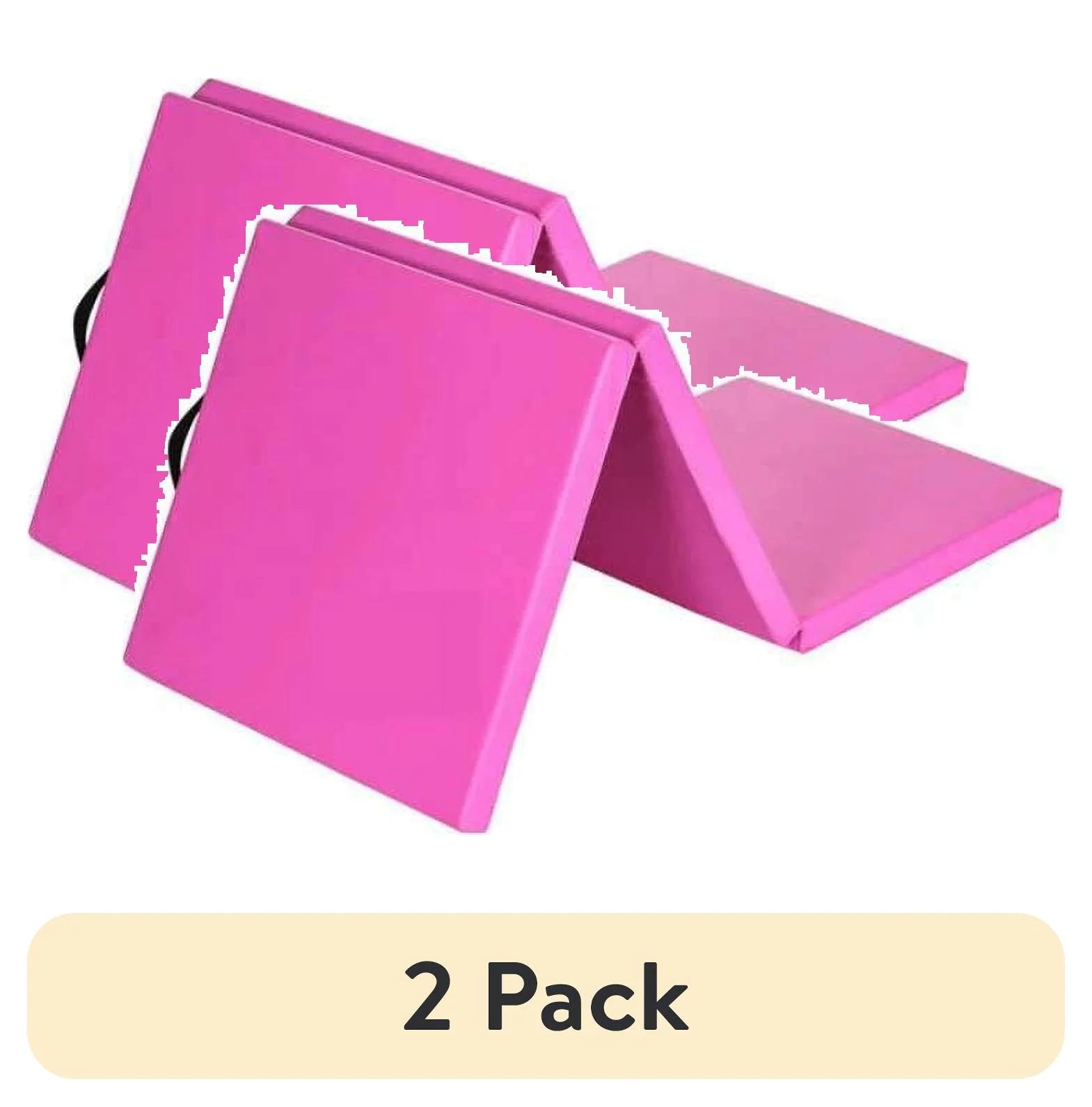 (2 Pack)  Tri-Fold Gymnastics Exercise Mat with Handles, 6' X 2' X 2", Black