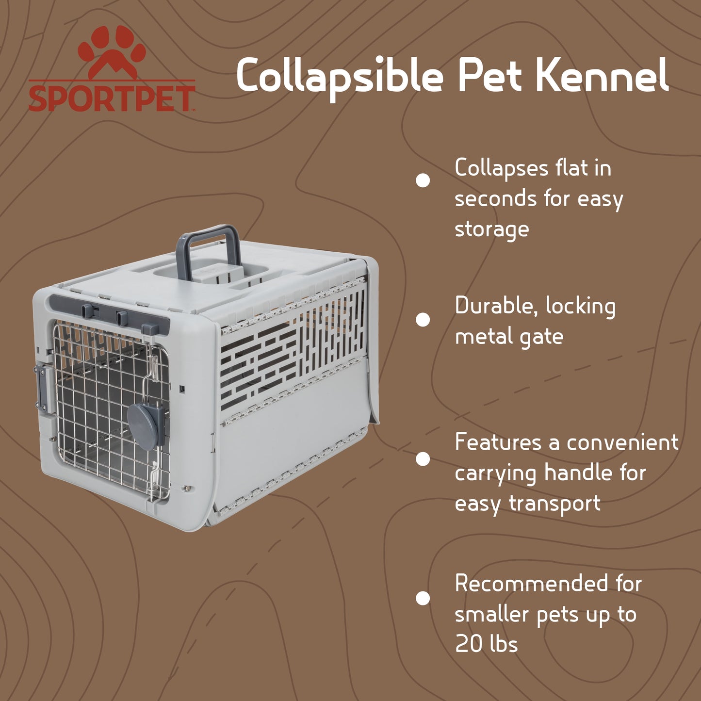 19" Collapsible Dog Kennel, Gray, XS, for Pets up to 20 Lbs