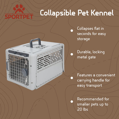 19" Collapsible Dog Kennel, Gray, XS, for Pets up to 20 Lbs