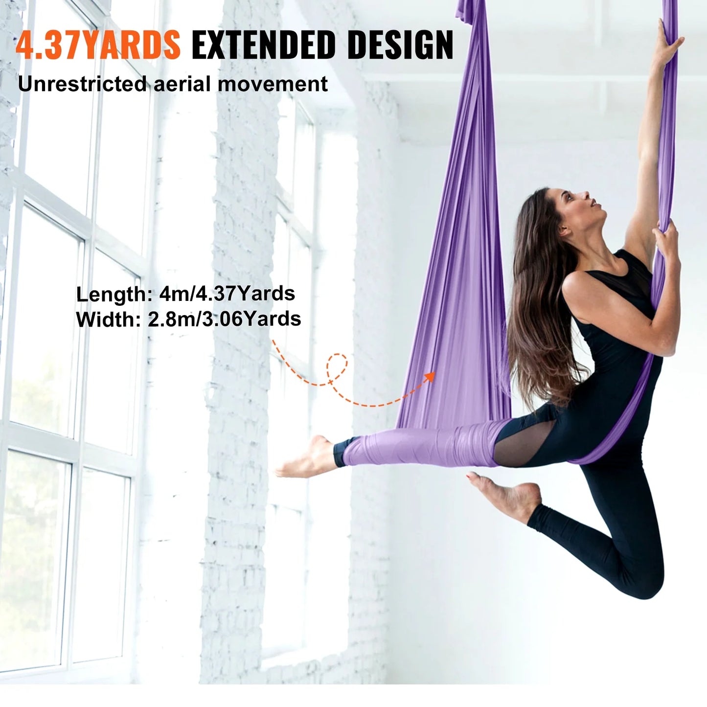 Yoga Swing Aerial Hammock - 4.4 Yard Nylon Hanging Sling for Inversions - Purple
