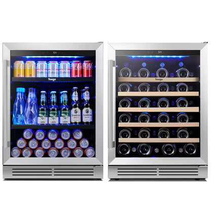 48 In. Triple Zone 46-Wine Bottles 140-Cans Beverage and Wine Cooler Side-By-Side Refrigerators Built-In Fridge in Black
