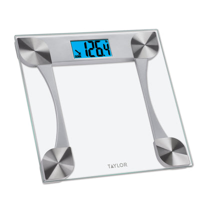 Taylor 12.2" X 12.2" Weight Tracking Glass Body Weight Scale Battery Powered, FSA HSA Eligible, 440 Lb Capacity, Clear