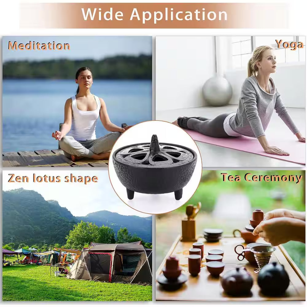 Vintage Tripod Cast Iron Incense Burner with Lotus Lid