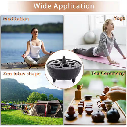 Vintage Tripod Cast Iron Incense Burner with Lotus Lid