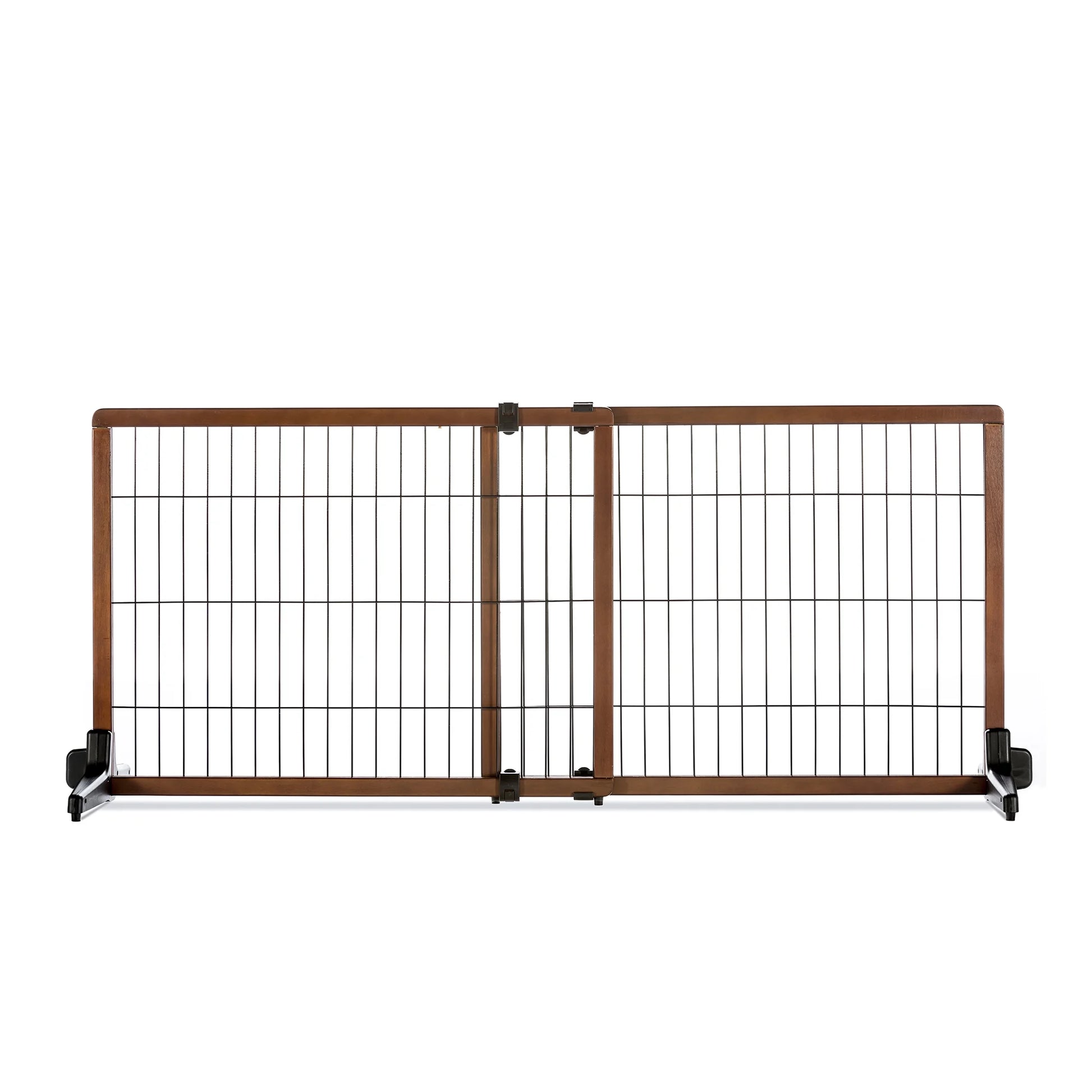 , 41" - 70"L X 28"H Adjustable Freestanding Pet Gate, Premium Wood, Brown