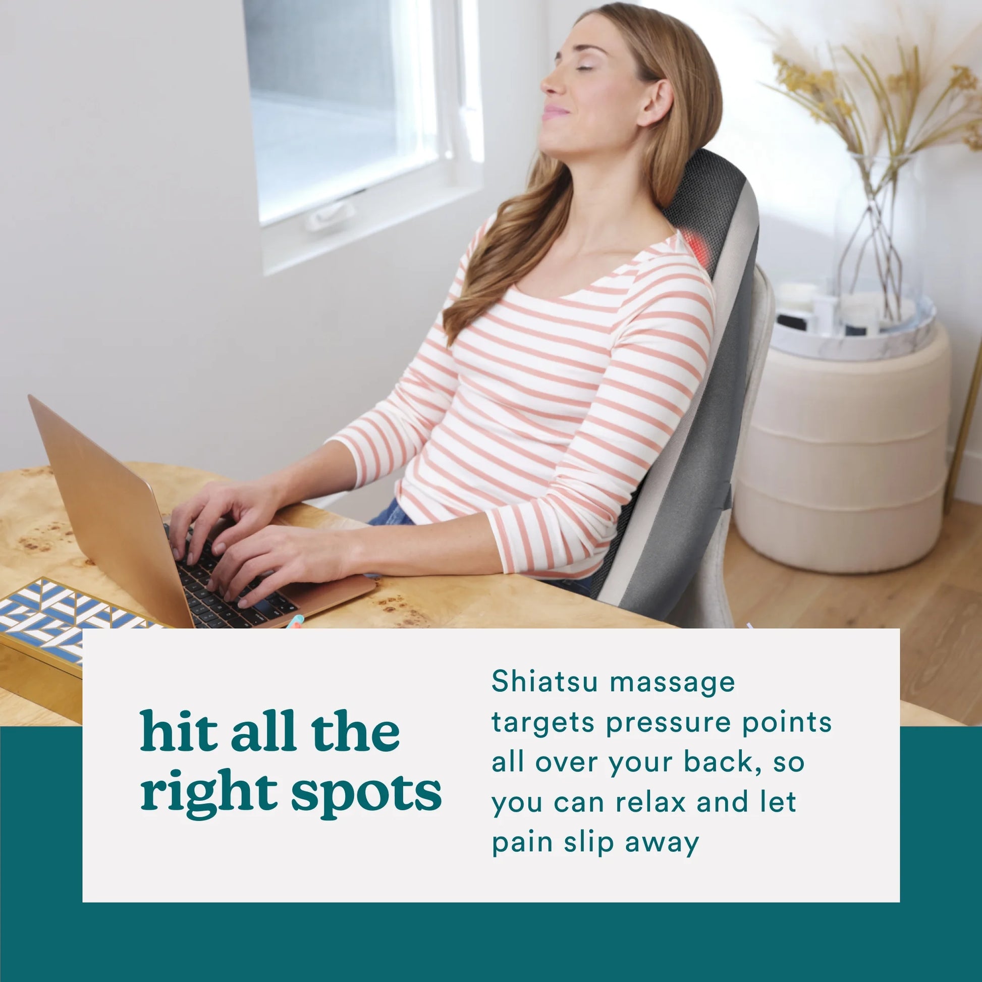 Shiatsu Massage Cushion with Soothing Heat, Deep-Kneading Massage, 3 Massage Zones, Soothing Heat, Relax Overworked Muscles, Release Tension, Reduce Back Pain