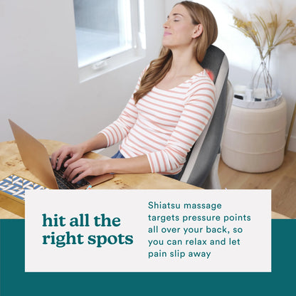 Shiatsu Massage Cushion with Soothing Heat, Deep-Kneading Massage, 3 Massage Zones, Soothing Heat, Relax Overworked Muscles, Release Tension, Reduce Back Pain