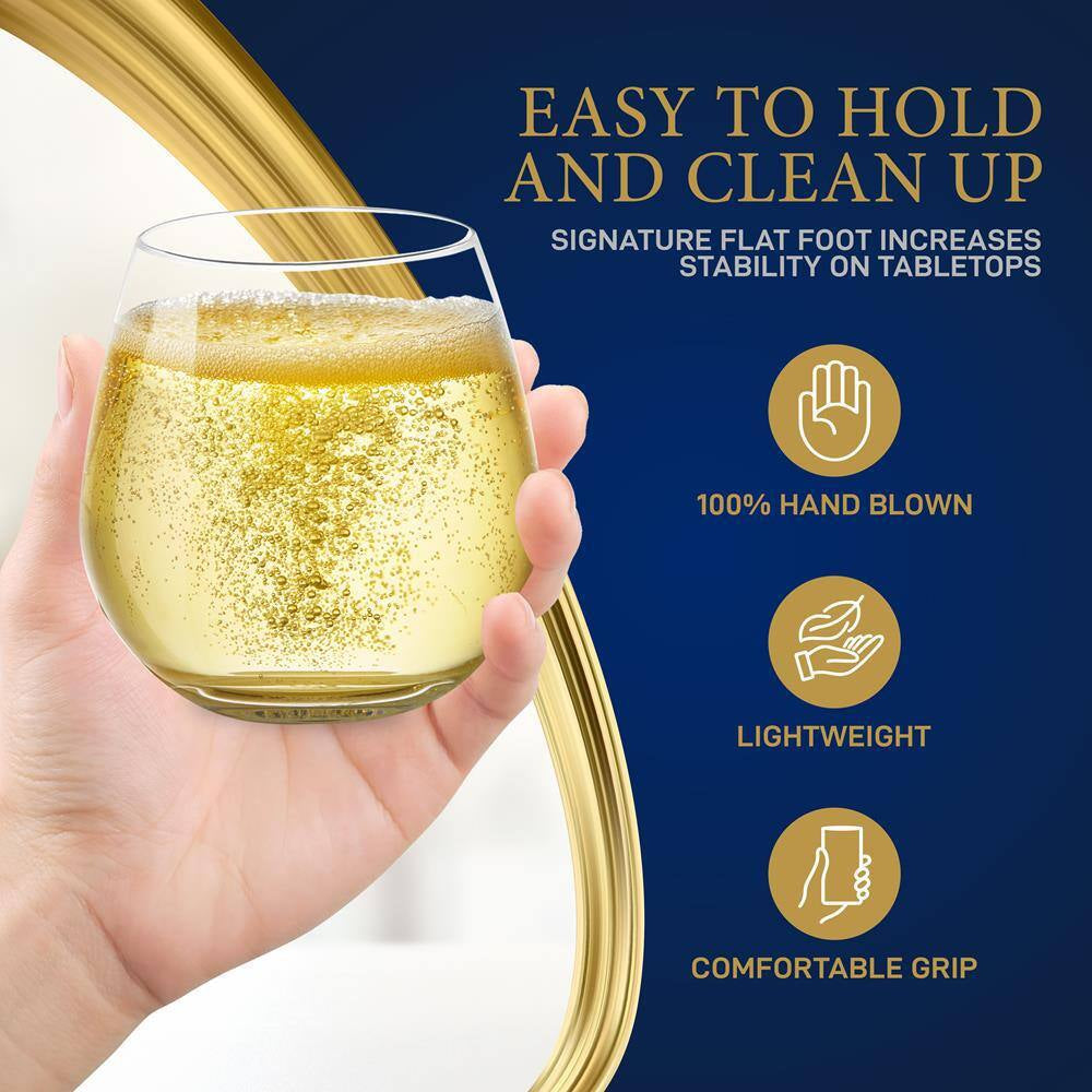 15 Oz. Crystal-Clear Stemless Wine Glass Set (Set of 8)