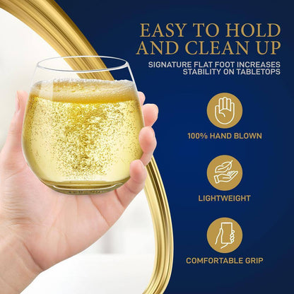 15 Oz. Crystal-Clear Stemless Wine Glass Set (Set of 8)