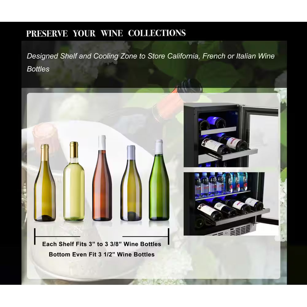 Transcend 24 In. 46-Bottle Seamless Stainless Steel Single Door Dual Zone Built-In Wine Cooler