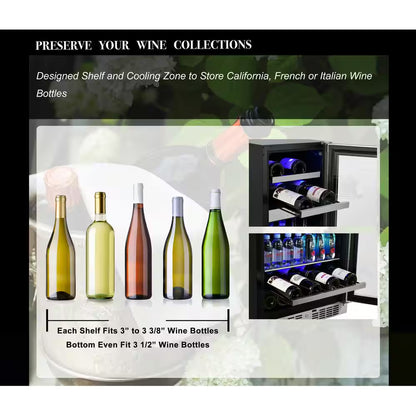Transcend 24 In. 46-Bottle Seamless Stainless Steel Single Door Dual Zone Built-In Wine Cooler
