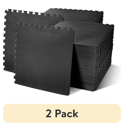 1/2 In. Thick Flooring Puzzle Exercise Mat with High Quality EVA Foam Interlocking Tiles, 6 Piece, 24 Sq Ft. Black