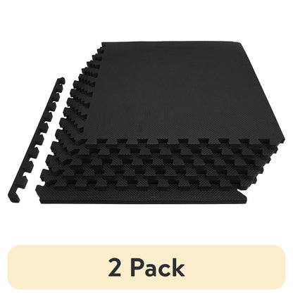 1/2 In. Thick Flooring Puzzle Exercise Mat with High Quality EVA Foam Interlocking Tiles, 6 Piece, 24 Sq Ft. Black