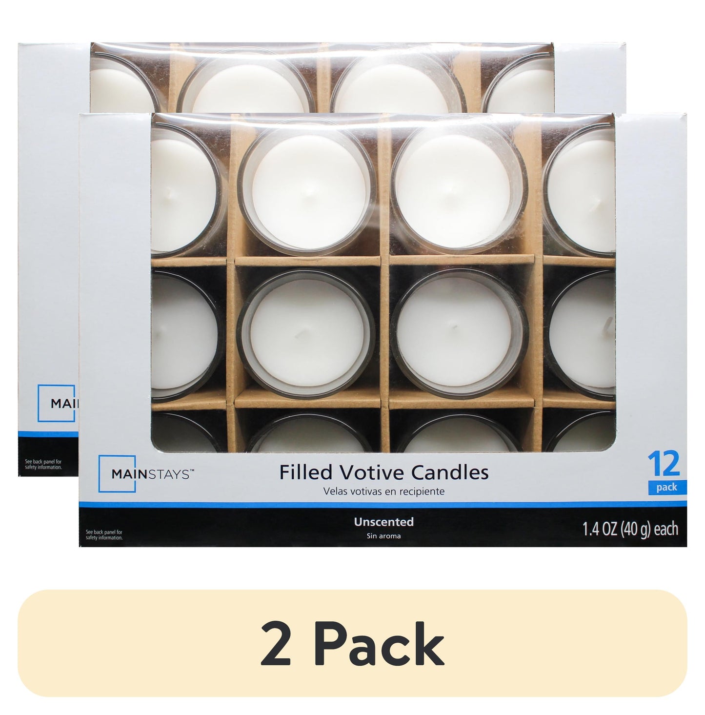 (2 Pack)  Unscented Filled Votive Glass Candles, White, 12-Pack Votive Candles
