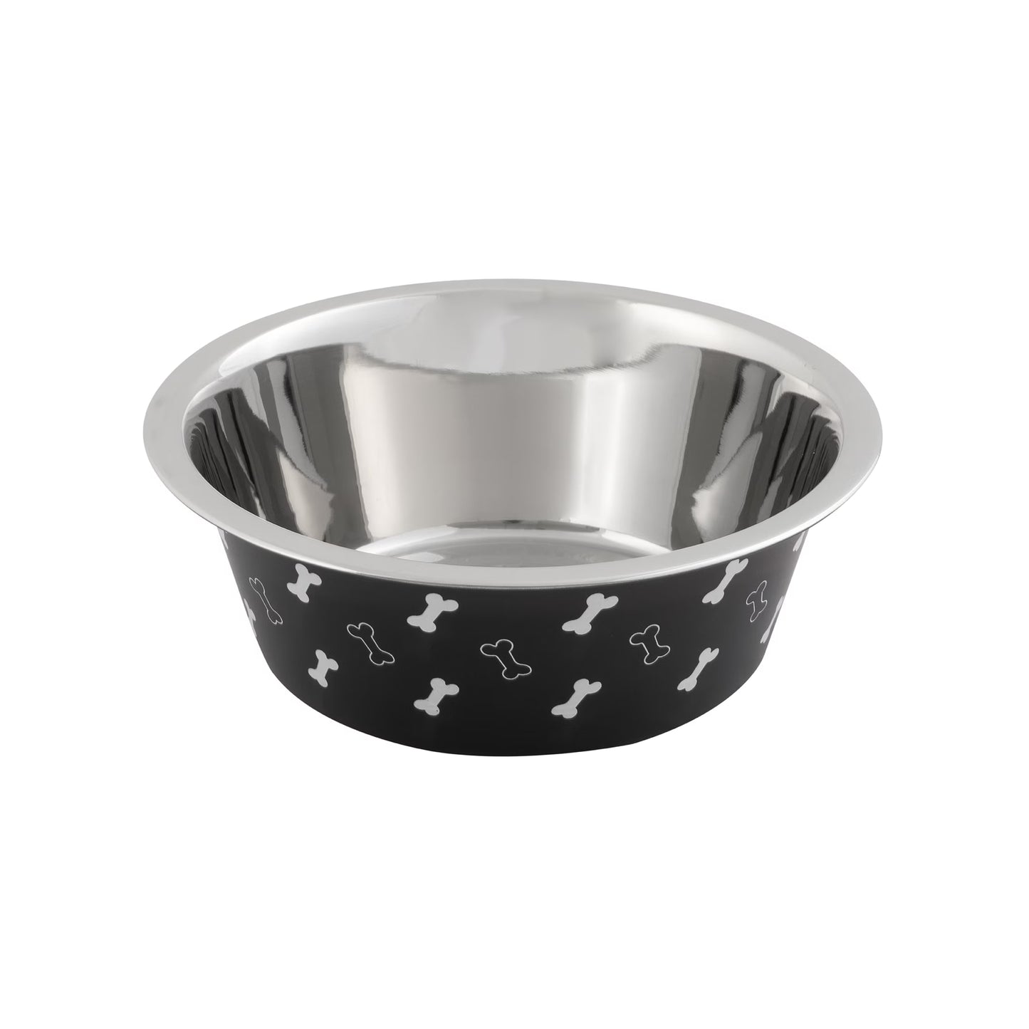 (2 Pack)  Medium Stainless Steel Dog Bowl, Black with Bones, 25.75 Fluid Ounces