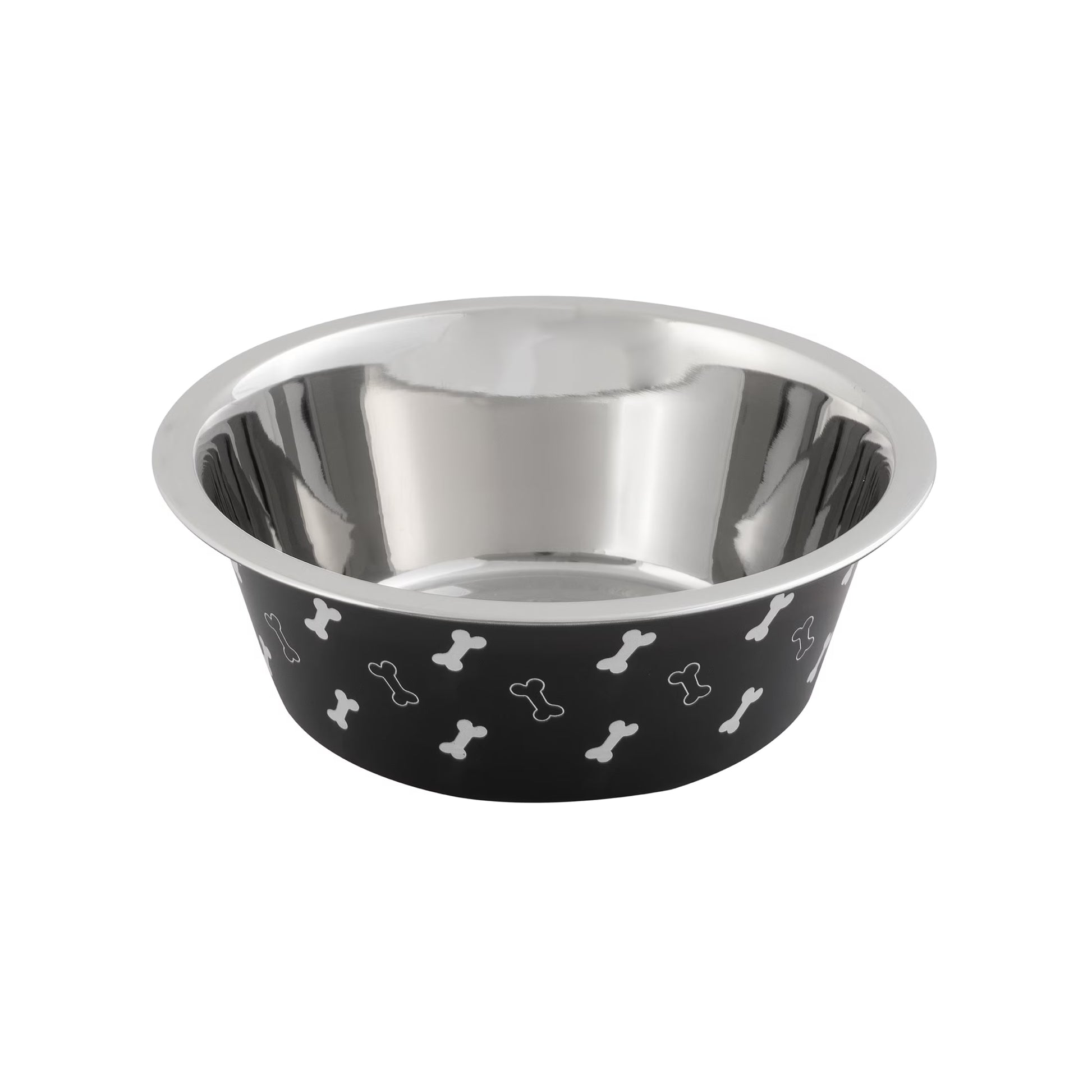 (2 Pack)  Medium Stainless Steel Dog Bowl, Black with Bones, 25.75 Fluid Ounces
