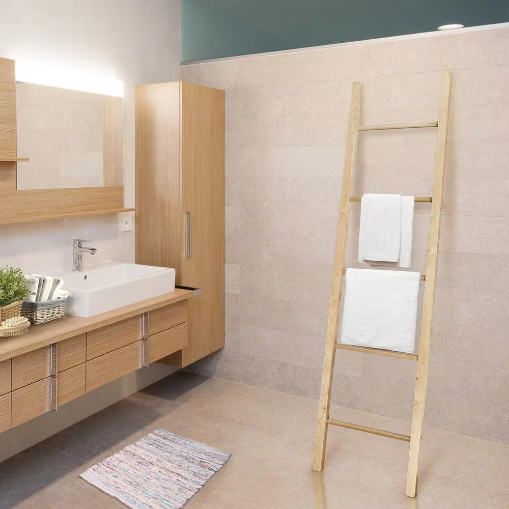 19 In. W X 1.6 In. D Espresso Decorative Ladder with Solid American Maple