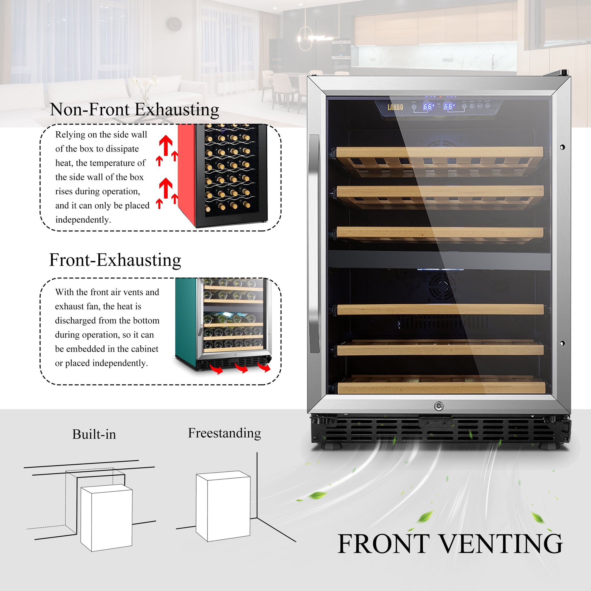 24 Inch Width 44 Bottle Built-In Compressor Dual Zone Wine Cooler