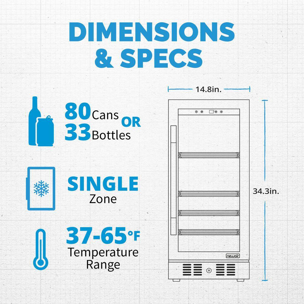 15 In. Flipshelf 33 Wine Bottles & 80 Cans Built-In Beverage and Wine Cooler in Stainless Steel with Reversible Shelves