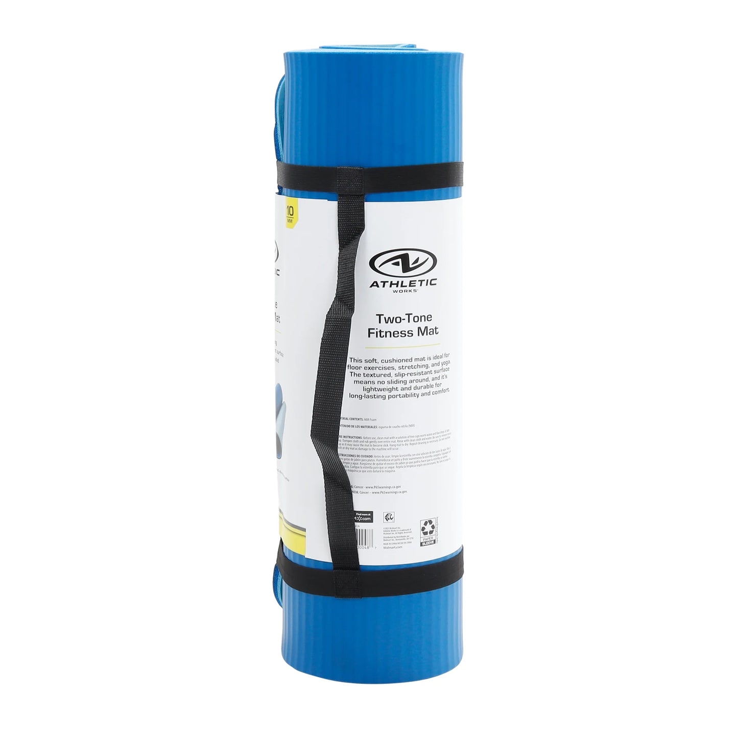 (4 Pack)  Two Tone Fitness Mat, 10Mm, 72Inx24In, Blue Color, NBR Foam, with Carry Strap