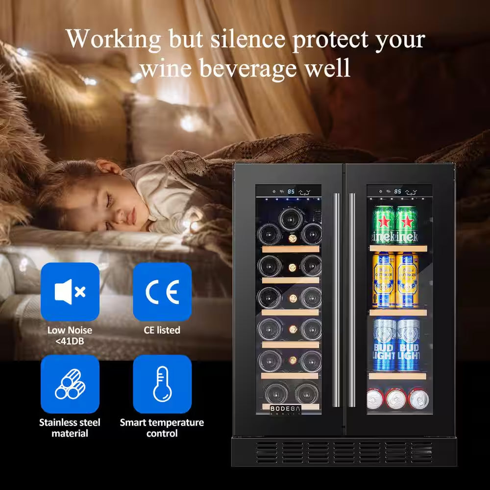 24 In. Dual Zone 19-Wine Bottles and 57-Cans Beverage and Wine Cooler in Stainless Steel with Safety Locks