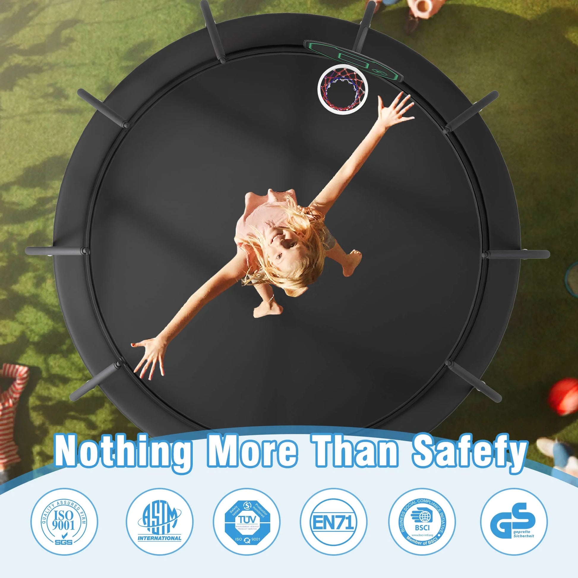 Trampoline 12FT 14FT 15FT 16FT Trampoline for Adults and Kids, 1500Lbs Outdoor round Trampoline with Enclosure Net with Basketball Hoop and Ladder