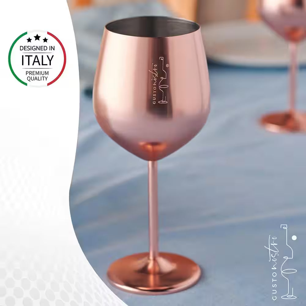 18 Oz. Full-Bodied Rose Gold Outdoor Use Wine Glass Set of 2
