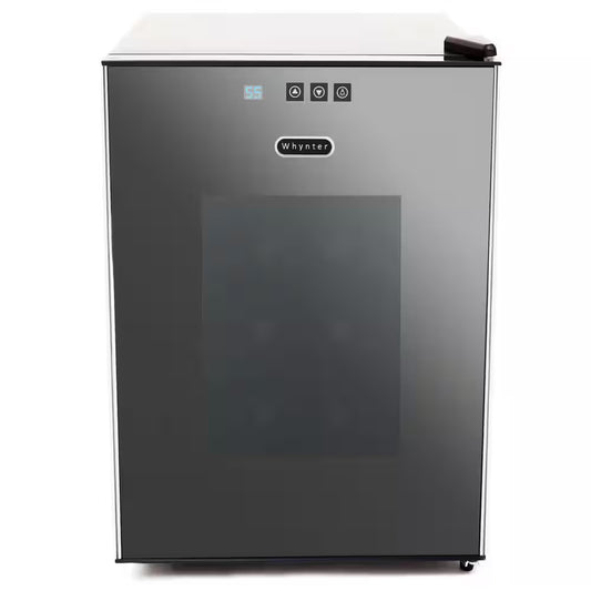 16 In. 20 Bottle Wine Cooler Single Zone Fridge Freestanding Black with LED Display, Chrome Shelves, Mirror Glass Door