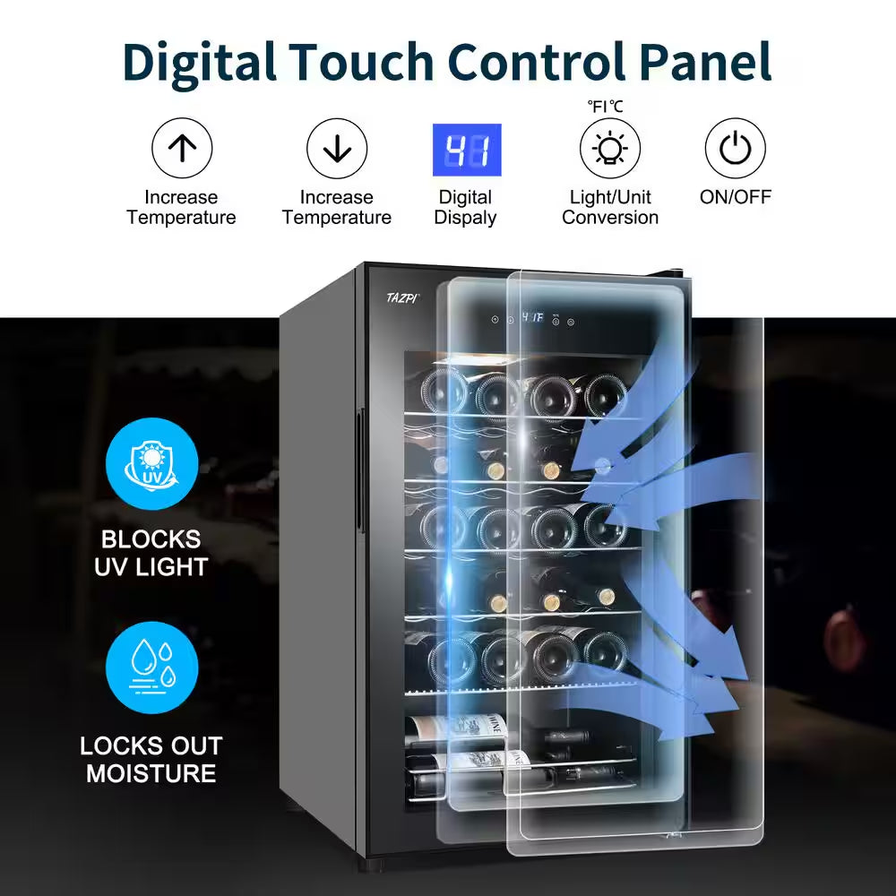 17 In. Wine Cooler 24 Bottle Freestanding Wine Refrigerator with Door Lock, Black