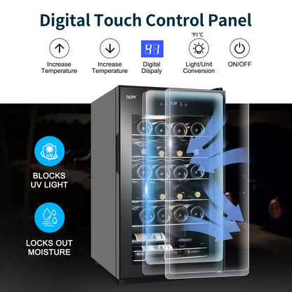 17 In. Wine Cooler 24 Bottle Freestanding Wine Refrigerator with Door Lock, Black