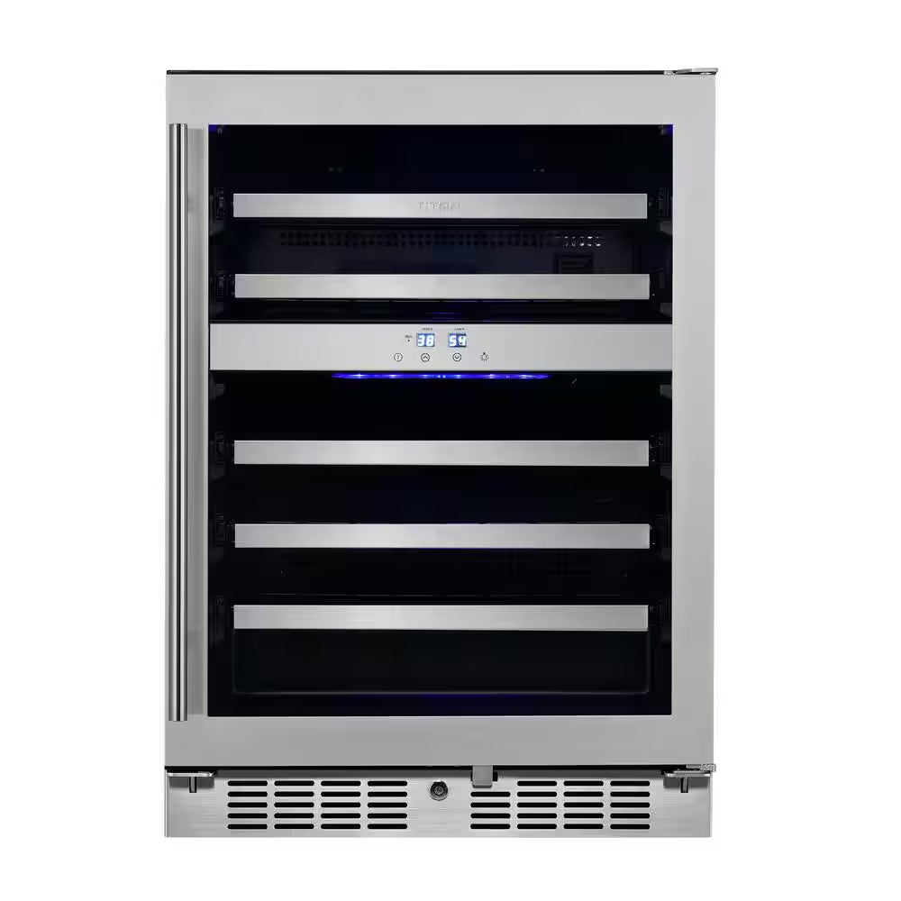 Transcend 24 In. 46-Bottle Seamless Stainless Steel Single Door Dual Zone Built-In Wine Cooler