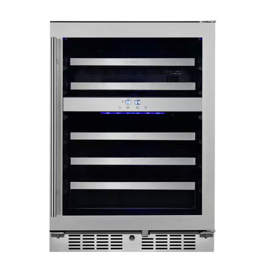 Transcend 24 In. 46-Bottle Seamless Stainless Steel Single Door Dual Zone Built-In Wine Cooler
