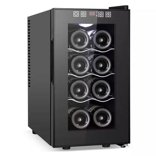 10.24 In. Single Zone 8-Bottle Wine Cooler with Removable Wire Shelves and LCD Touch Control in Black